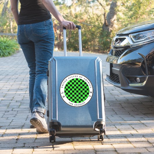 Vakantiesticker voor zwarte en groene checkboard sticker (Koffer Insitu)