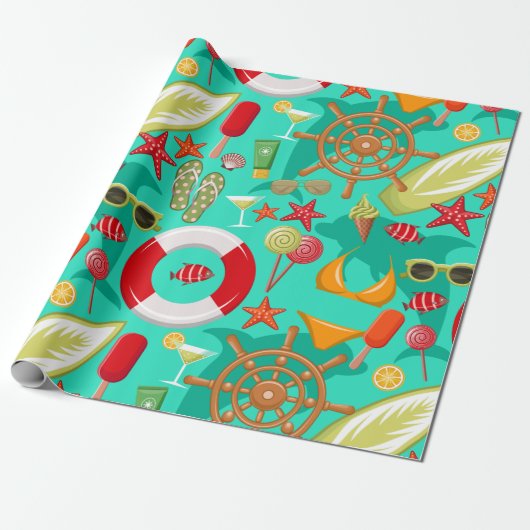 vakantiestranspatroon cadeaupapier (Uitgerold)