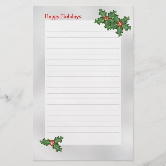Vakantiethema, Green Holly Lined Schrijfpapier Briefpapier (Voorkant)