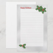 Vakantiethema, Green Holly Lined Schrijfpapier Briefpapier (Voorkant / Achterkant)