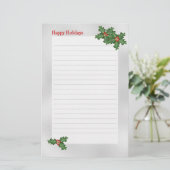 Vakantiethema, Green Holly Lined Schrijfpapier Briefpapier (Staand voorkant)