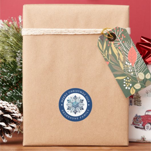 Vakantiethema Snowflake & Ice Cristals Ronde Sticker (Feestdagen)