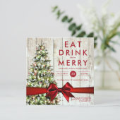 Vakantietpartij | Moderne boom, licht en rood lint Kaart (Staand voorkant)