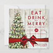 Vakantietpartij | Moderne boom, licht en rood lint Kaart (Voorkant)