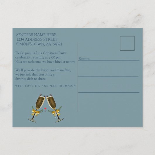 Vakantietpartij Uitnodiging Briefkaart (Achterkant)