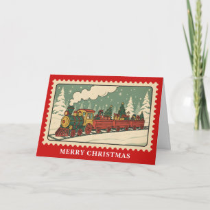 Vakantietrein Retro Postzegel Kerstmis Feestdagen Kaart
