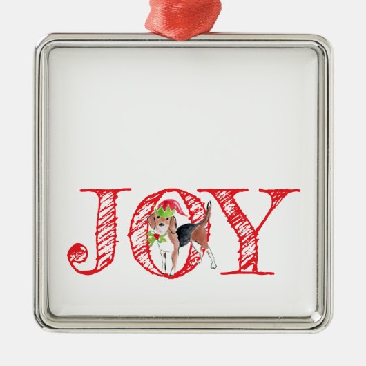 vakantietypografie JOY kersthond feestelijk Metalen Ornament (Voorkant)