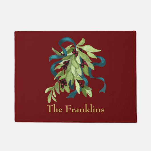 Vakantievakdag Waterverf Mistletoe Red Berries Bla Deurmat (Voorkant)