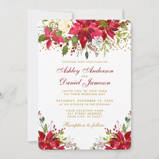 Vakantievakdennendes Floral Red Gold Glitter Kaart (Voorkant)