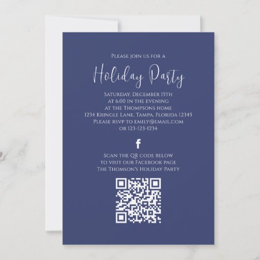 Vakantievechtpartij Navy Blue Snowflake QR-code Fa Kaart (Voorkant)