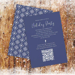 Vakantievechtpartij Navy Blue Snowflake QR-code Fa Kaart