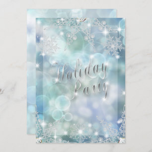 Vakantievee Glitzy Snowflake Ice Blue Bokeh Kaart