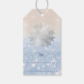 Vakantievee met blauwe sneeuw roodblauwe glitter cadeaulabel (Achterkant)