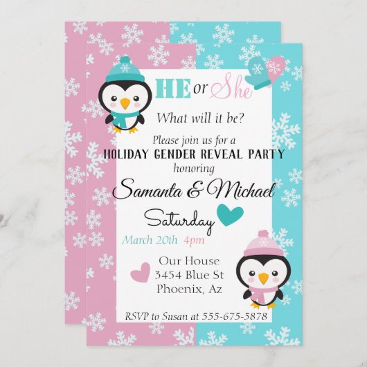 Vakantieverlof Geslacht Baby Pinguïn Snowflake Kaart (Voorkant / Achterkant)