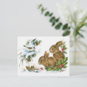  vakantievogel en konijntjes feestdagenkaart (Staand voorkant)