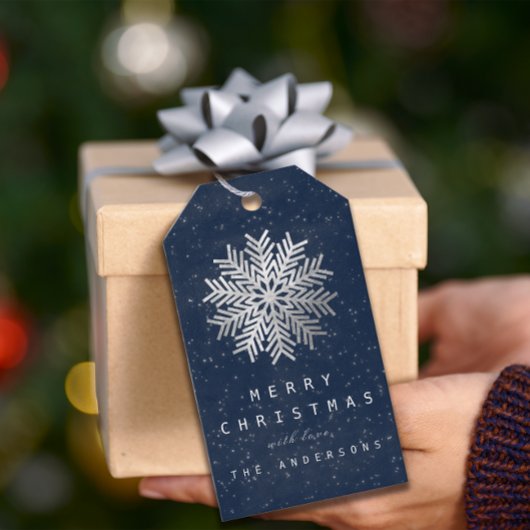 Vakantievormig cadeau aan Snowflakes Star Silver N Cadeaulabel