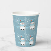 Vakantige blauw papierbekertjes met een Cute Snowm Papieren Bekers (Rechts)