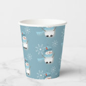 Vakantige blauw papierbekertjes met een Cute Snowm Papieren Bekers (Voorkant)