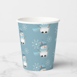 Vakantige blauw papierbekertjes met een Cute Snowm Papieren Bekers