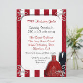 Vakantige gala-uitnodigingen in rood en zilver kaart (Staand voorkant)