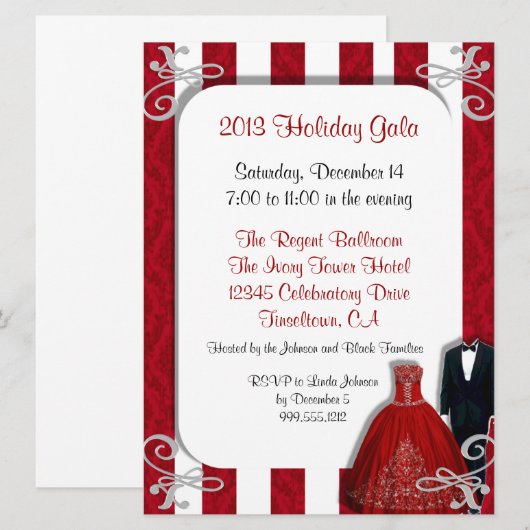 Vakantige gala-uitnodigingen in rood en zilver kaart (Voorkant / Achterkant)
