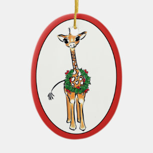 Vakantige Giraffe - groen en rood Holly Keramisch Ornament