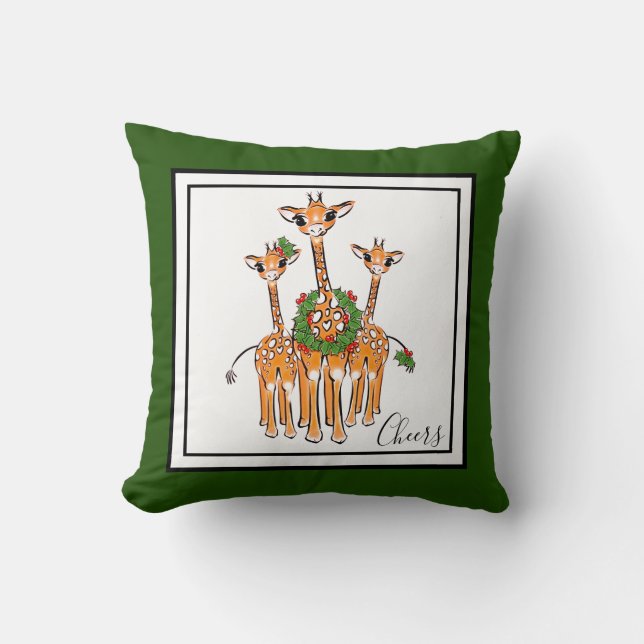 Vakantige Giraffes - rood en groen Holly Wreater Kussen (Voorkant)