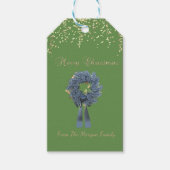 Vakantige kerstblauw, Confetti, groen Cadeaulabel (Voorkant)