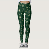 Vakantige moderne gouden sneeuwvlokken groen leggings (Voorkant)