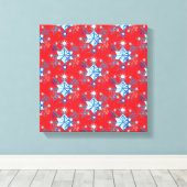 Vakantige rode en blauwe sneeuwvlokken en sterren canvas afdruk (Insitu (Houten vloer))