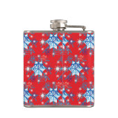 Vakantige rode en blauwe sneeuwvlokken en sterren heupfles (Achterkant)