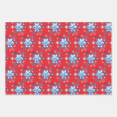 Vakantige rode en blauwe sneeuwvlokken en sterren inpakpapier vel (Voorkant 2)
