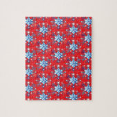 Vakantige rode en blauwe sneeuwvlokken en sterren legpuzzel (Verticaal)