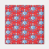 Vakantige rode en blauwe sneeuwvlokken en sterren magneet (Voorkant)