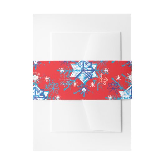 Vakantige rode en blauwe sneeuwvlokken en sterren uitnodigingen wikkel (Voorkant Voorbeeld)