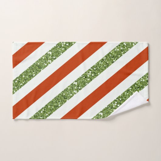 Vakantige rode en lichte groene glitterstrips bad handdoek (Handdoek)