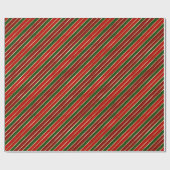 Vakantige rode, gouden en groene kerststrepen cadeaupapier (Vlak)