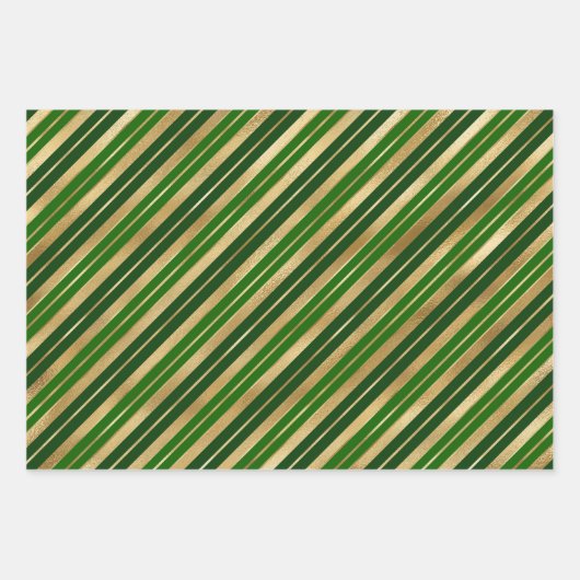 Vakantige rode, gouden en groene kerststrepen inpakpapier vel (Voorkant 3)