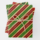 Vakantige rode, gouden en groene kerststrepen inpakpapier vel (In situ)