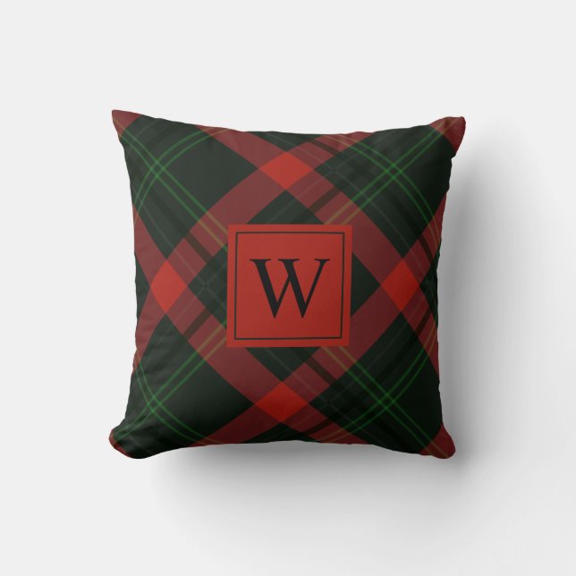 Vakantige Rood en groen Tartan met monogram Kussen (Voorkant)