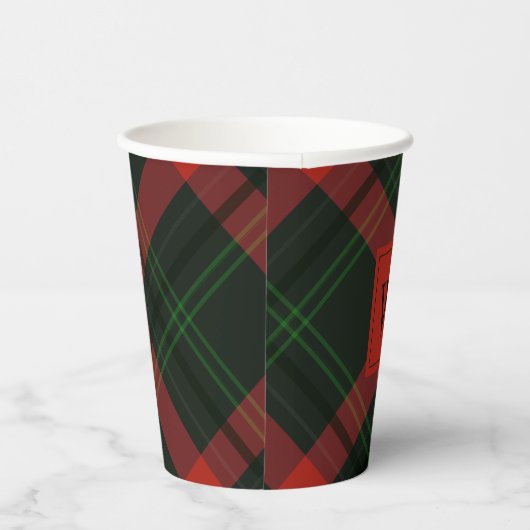 Vakantige Rood en groen Tartan met monogram Papieren Bekers (Rechts)