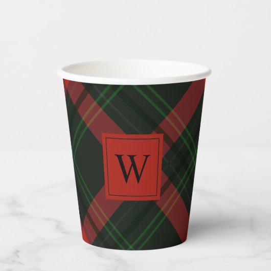 Vakantige Rood en groen Tartan met monogram Papieren Bekers (Voorkant)