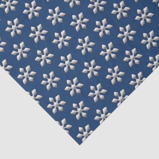 Vakantige sneeuwvlokken op koninklijk blauw zilver tissuepapier (Detail)