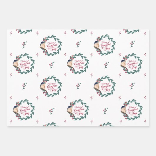 Vakantige Waterverf Blauwe Vogel Rode Bergen en Gr Inpakpapier Vel (Voorkant)