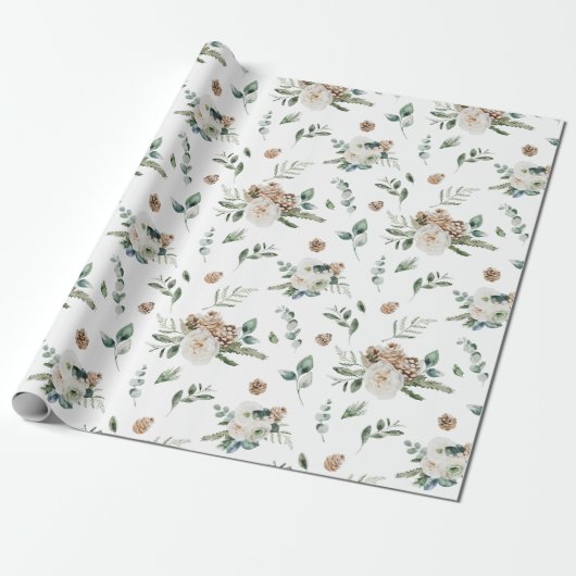 Vakantige witte bloemen cadeaupapier (Uitgerold)