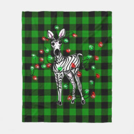 Vakantige Zebra, groene tartan, kronkellichten     Fleece Deken