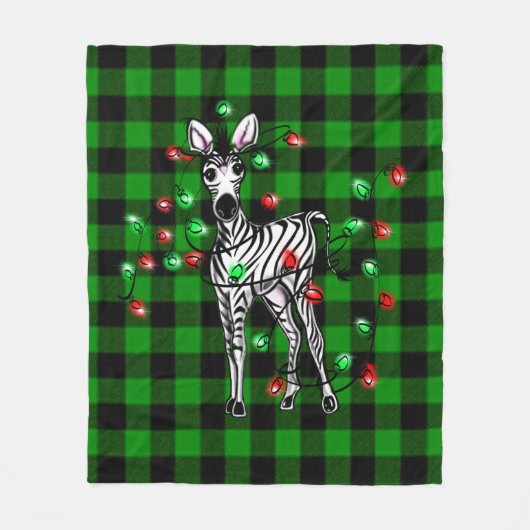 Vakantige Zebra, groene tartan, kronkellichten     Fleece Deken (Voorkant)