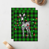 Vakantige Zebra, groene tartan, kronkellichten   Notitiekaartje (Voorkant / Achterkant in situ)