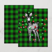 Vakantige Zebra, groene tartan, kronkellichten   Notitiekaartje (Voorkant / Achterkant)