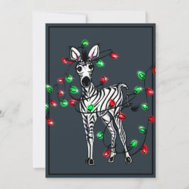 Vakantige Zebra, rode, groene kerstinktlichten Feestdagenkaart